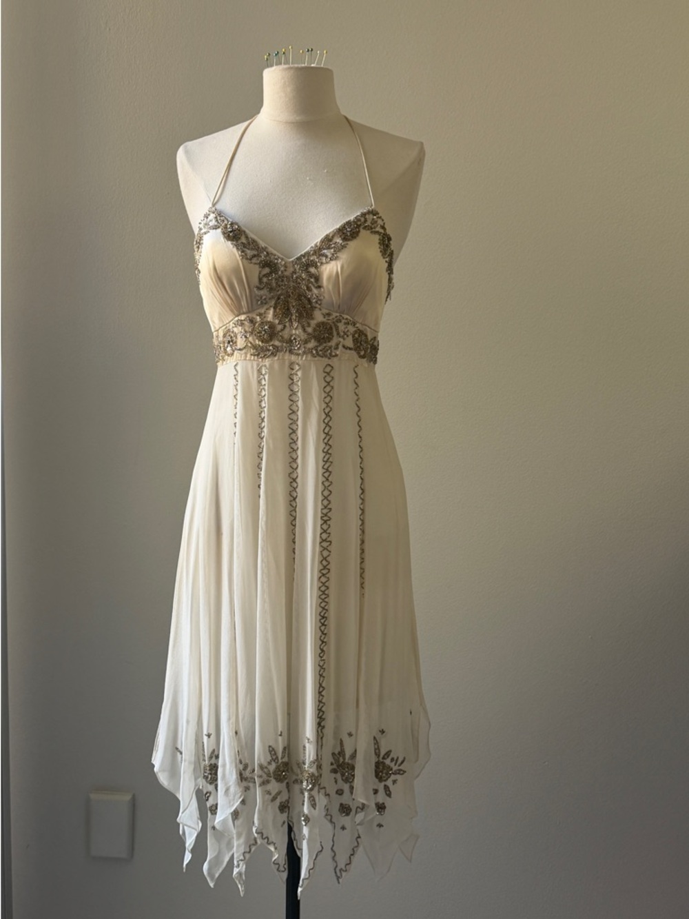 Sue Wong Ivory Halter Embellished Empire Waist Dress - Picture 2 of 12